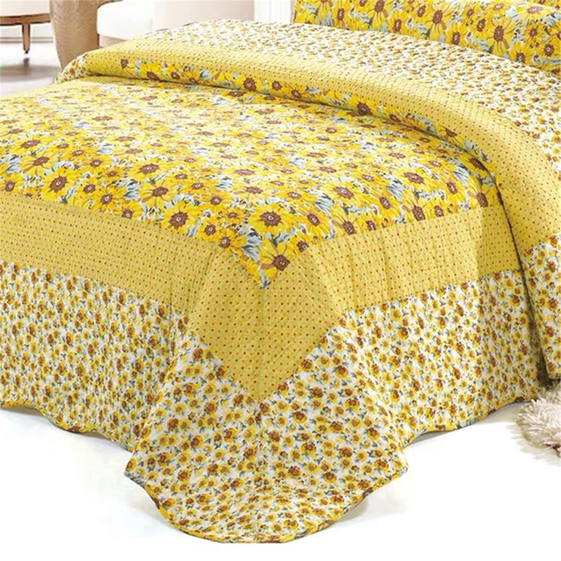 ABREEZE Cotton Polka Dot Comforter Set Sunflower Patchwork Bedspreads Quilt Sets Sunflower Coverlet Queen 3-Piece - Image 5